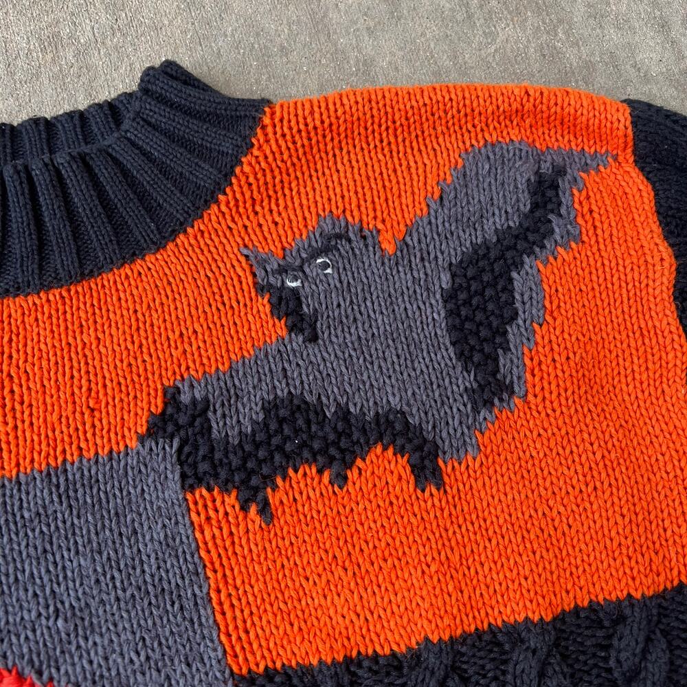 Chaus Sport Ramie/Cotton Halloween Bat Pumpkin Mockneck Sweater Sz M - Picture 5 of 8